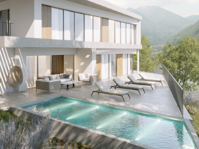 Comer See Argegno Moderne Villa mit Schwimmbad, Terrassen und Seeblick - render villa